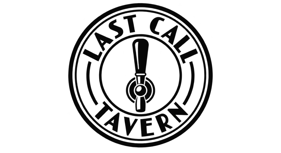 Last Call Tavern emblem logo idea: The double-ring badge frames a central beer tap and gives Last Call Tavern a composed, classic look that suits a sticker or small icon.