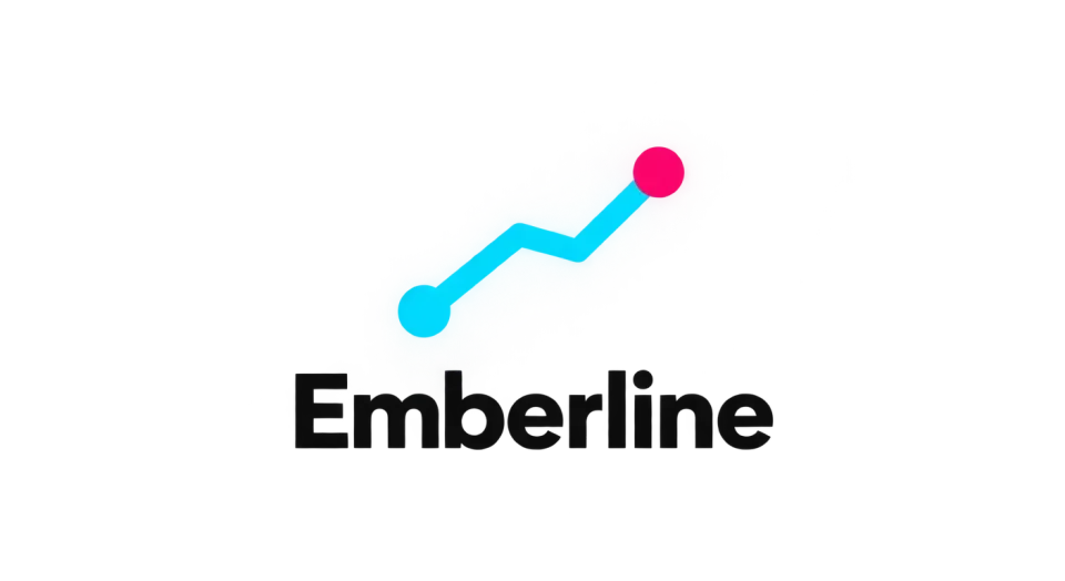 Emberline combination mark logo idea: A bright route ending in a spark ties Emberline’s ember-inspired name to the movement of digital products.