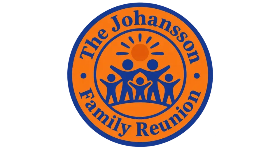 The Johansson Family Reunion emblem logo idea: A ring of the family name surrounds linked hands, giving the reunion badge a simple image of people coming together.