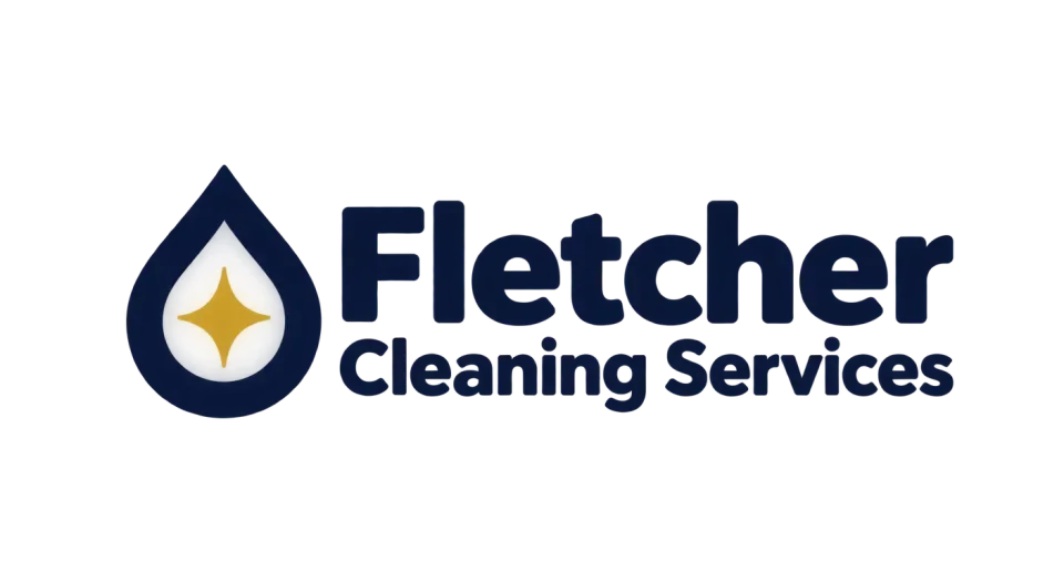 Fletcher Cleaning Services combination mark logo idea: A simple drop and sparkle suggest a fresh clean, while the sturdy lettering keeps the business feeling dependable.