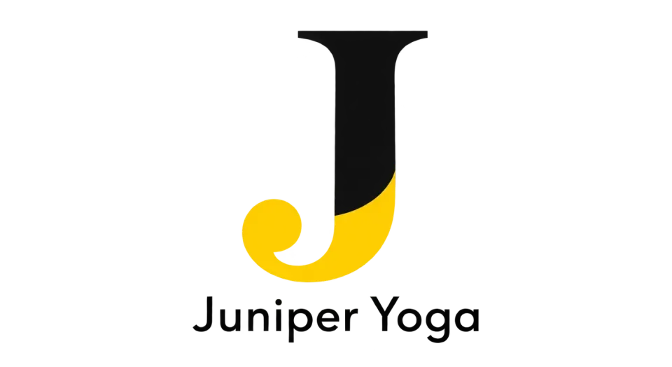 Juniper Yoga lettermark logo idea: The two-color J makes the initial the focus, with its clean shape balancing the studio’s modern look and its classic lettering.