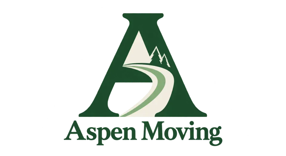 Aspen Moving lettermark logo idea: The open crossbar gives the familiar A a gentle sense of passage, while the compact name below keeps the mark grounded and readable.