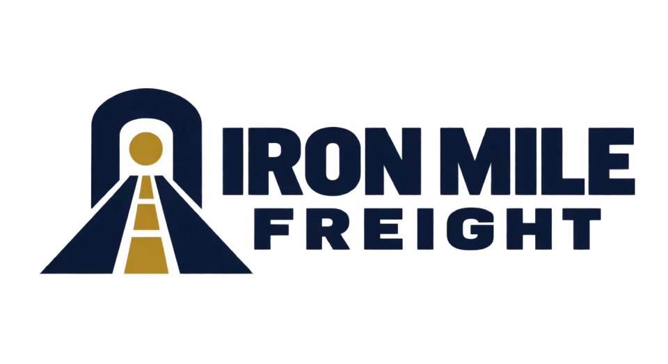 Iron Mile Freight combination mark logo idea: A bold road passing through a mile marker gives the name a visual cue for long-haul freight without adding extra wording.