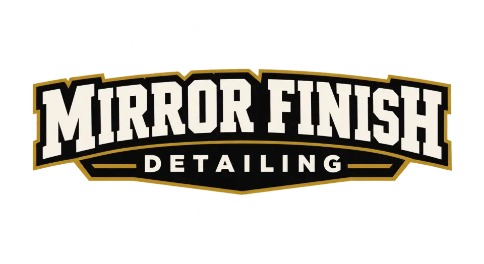 Mirror Finish Detailing wordmark logo idea: The bold, stacked name gives Mirror Finish Detailing a confident team-crest feel while keeping every word easy to read.