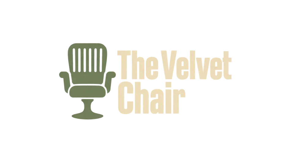 The Velvet Chair combination mark logo idea: A chair with a comb-shaped back gives The Velvet Chair a salon-specific icon that feels confident and welcoming.