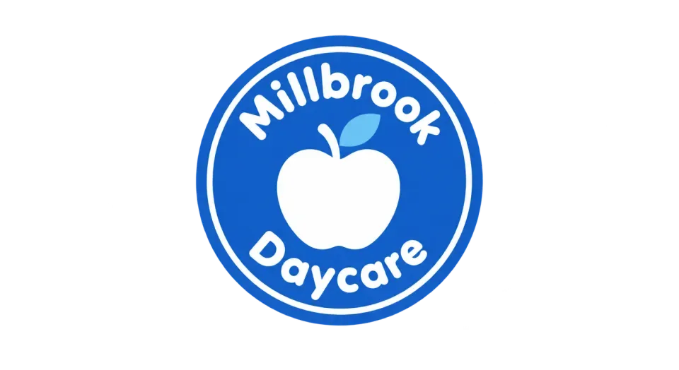 Millbrook Daycare emblem logo idea: A simple white apple stands out in a bright blue circle, giving Millbrook Daycare a cheerful badge that feels right at home in an early learning setting.