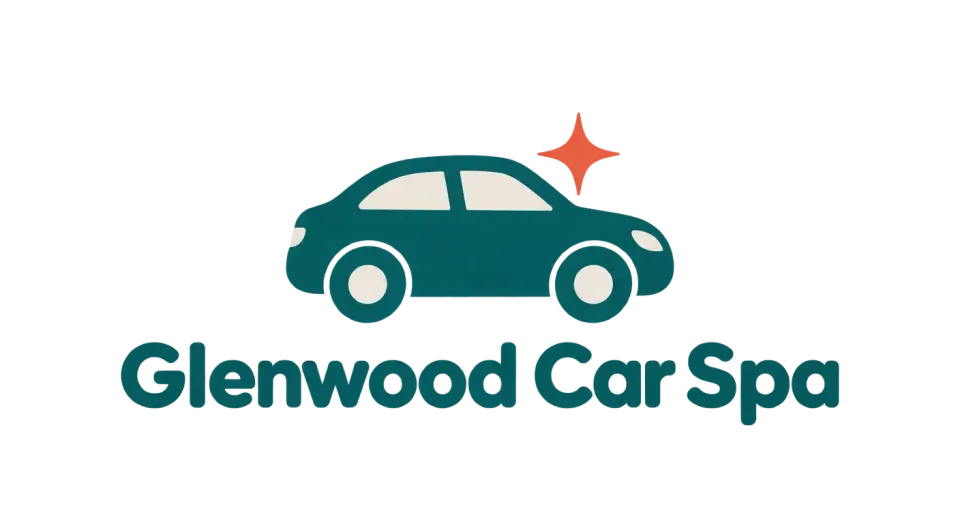 Glenwood Car Spa combination mark logo idea: A simple car and sparkle make the car-wash service clear at a glance, while the rounded lettering keeps Glenwood Car Spa welcoming.