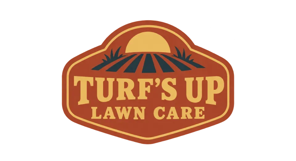 Turf's Up Lawn Care combination mark logo idea: A tidy badge with simple lawn rows gives Turf's Up Lawn Care a time-tested character without making the mark feel fussy.