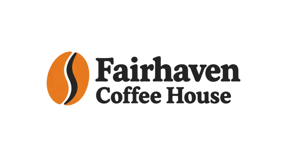 Fairhaven Coffee House combination mark logo idea: A coffee bean with a snug, sheltered shape gives the name Fairhaven a quiet nod without crowding the wordmark.