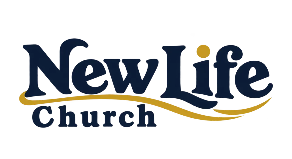 New Life Church wordmark logo idea: “New Life” leads like the name on a familiar neighborhood sign, while the smaller “Church” keeps the wordmark warm and grounded.