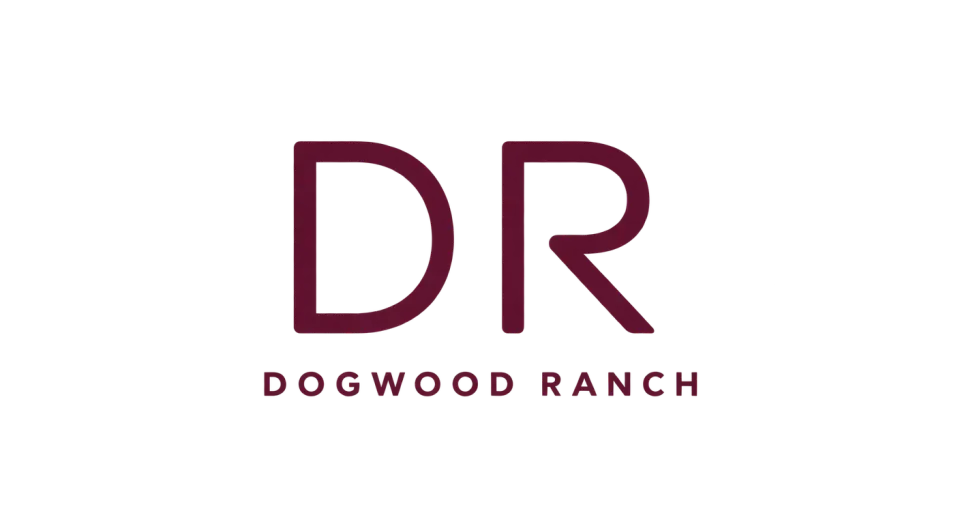 Dogwood Ranch lettermark logo idea: The open spacing makes DR easy to recognize at a glance, while the smaller name gives the ranch a straightforward, grounded signature.