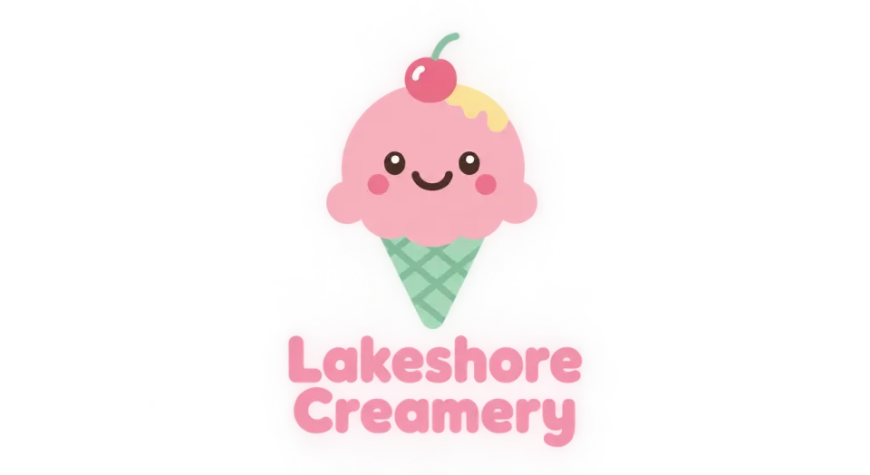 Lakeshore Creamery mascot logo idea: A compact scoop mascot with a simple smile gives Lakeshore Creamery a playful character without adding extra detail.