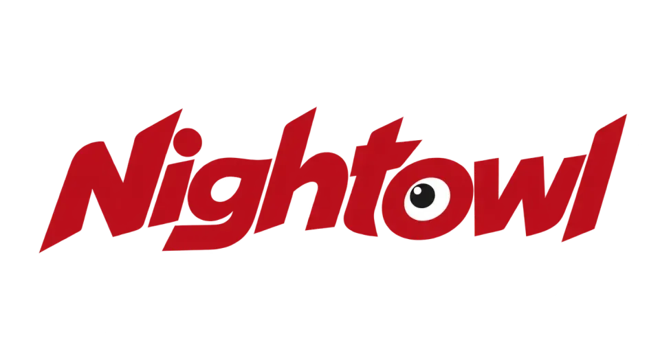 Nightowl wordmark logo idea: Nightowl gets a lively streetwear feel from the forward-leaning letters, while one small eye gives the name an owl-like wink.