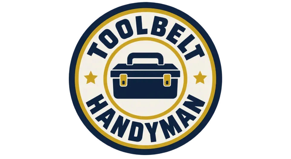 Toolbelt Handyman emblem logo idea: The round seal puts the toolbox up front and wraps the full name around it like a classic shop sign.