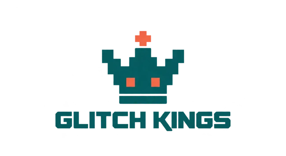Glitch Kings mascot logo idea: A bright-eyed pixel crown gives Glitch Kings a simple team mascot with a clear esports feel.