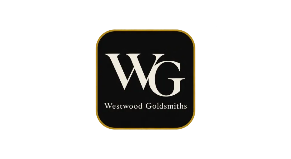 Westwood Goldsmiths lettermark logo idea: A simple outlined tile makes the WG easy to recognize at app-icon size, while the smaller name keeps the brand identifiable.
