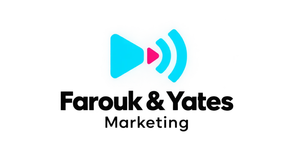 Farouk & Yates Marketing combination mark logo idea: A focused burst of signal suggests digital reach without making the logo feel busy.