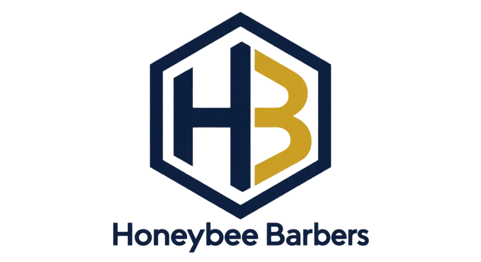 Honeybee Barbers lettermark logo idea: A shared-stem HB sits inside a honeycomb-shaped frame, giving Honeybee Barbers a clear, confident mark with a gentle nod to its name.