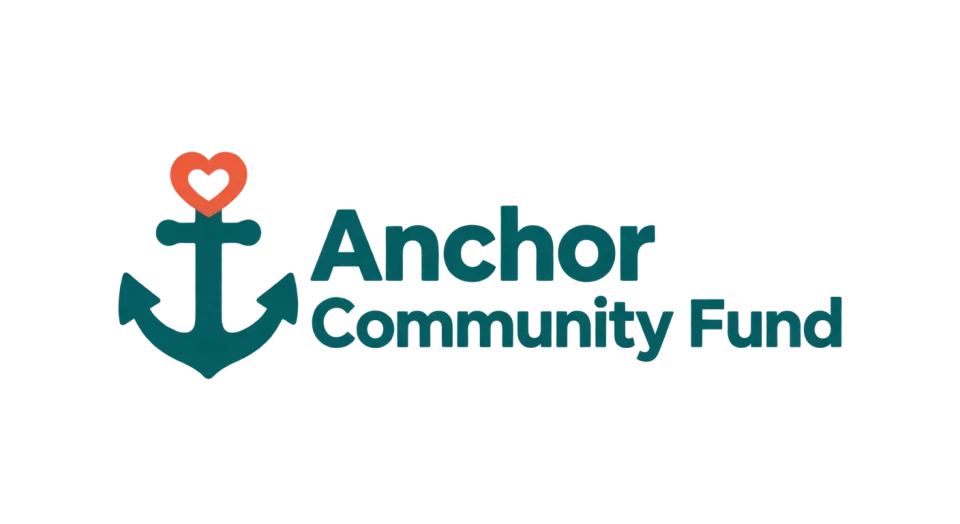 Anchor Community Fund combination mark logo idea: A heart-topped anchor brings care and steadiness together beside the fund’s full name.