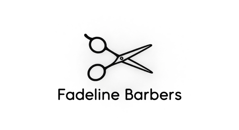 Fadeline Barbers combination mark logo idea: A softly angled pair of vintage shears gives Fadeline Barbers a little character without making the mark feel formal or fussy.