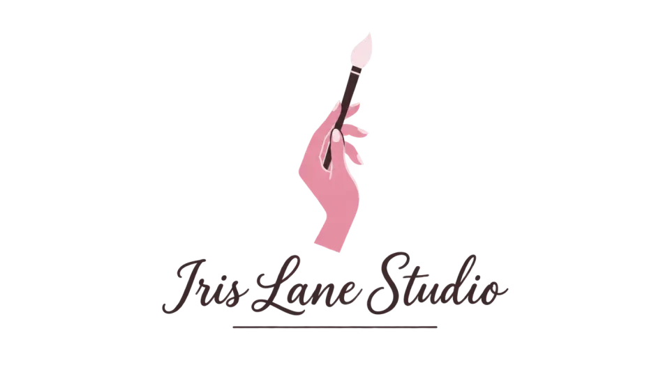Iris Lane Studio combination mark logo idea: A simple hand lifting a brush above the studio’s name makes the artist’s work clear while keeping the overall feel light and graceful.