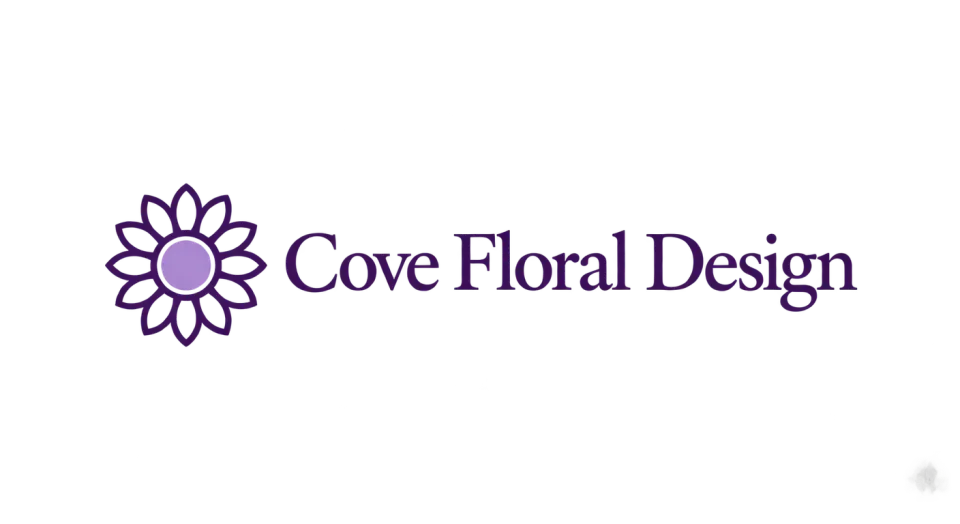 Cove Floral Design combination mark logo idea: A crisp sunflower beside Cove Floral Design makes the shop’s floral focus immediate while keeping the overall look calm and polished.