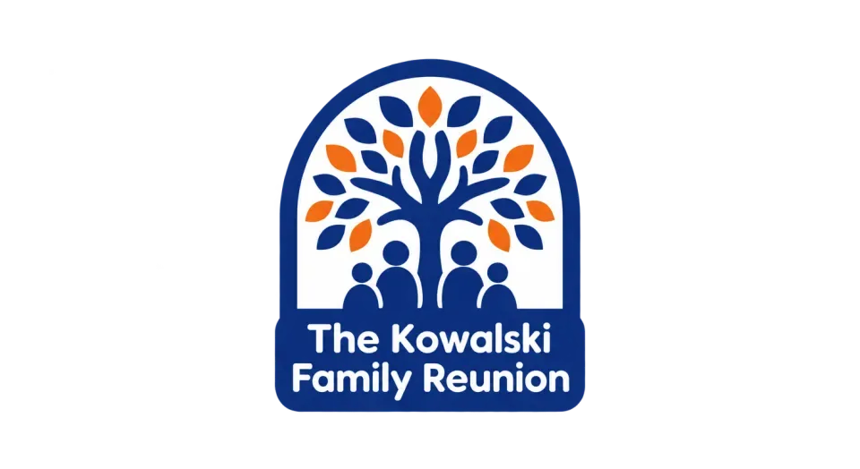 The Kowalski Family Reunion combination mark logo idea: A simple badge brings the tree and reunion name together in one keepsake-like mark.