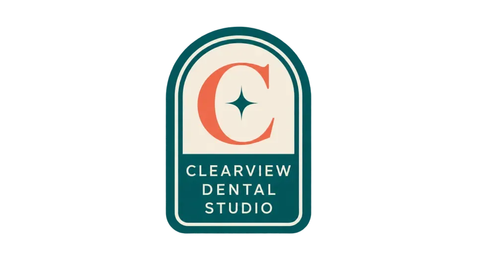 Clearview Dental Studio emblem logo idea: The arch and central C give the badge a distinctive, composed shape while keeping Clearview Dental Studio’s full name easy to find.