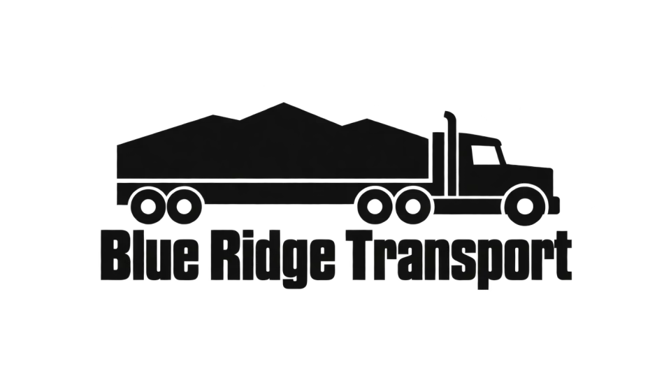 Blue Ridge Transport combination mark logo idea: A clean side-view truck with a quiet ridge cue connects the name to freight and place without adding extra wording.