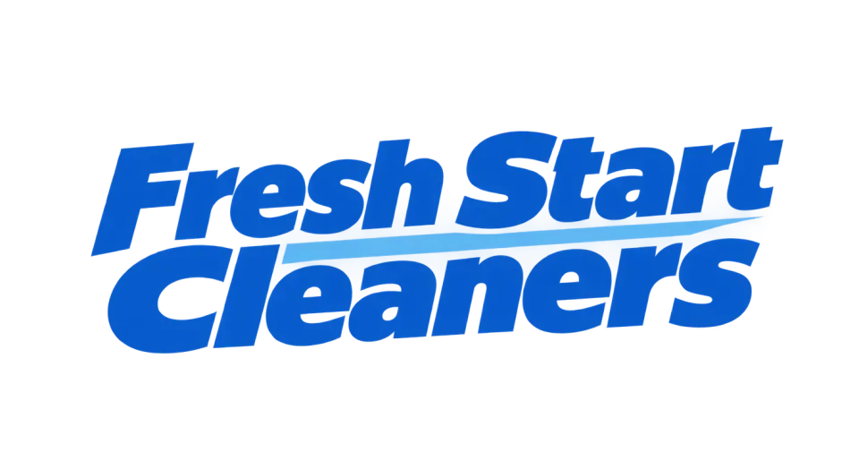 Fresh Start Cleaners wordmark logo idea: The forward-leaning blue wordmark gives Fresh Start Cleaners a brisk, no-nonsense presence without relying on an extra symbol.