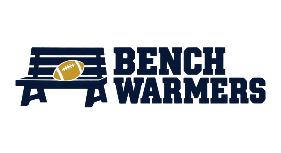 Bench Warmers combination mark logo idea: A football on the bench turns the team name into a simple sideline joke that still feels at home on a classic league shirt.