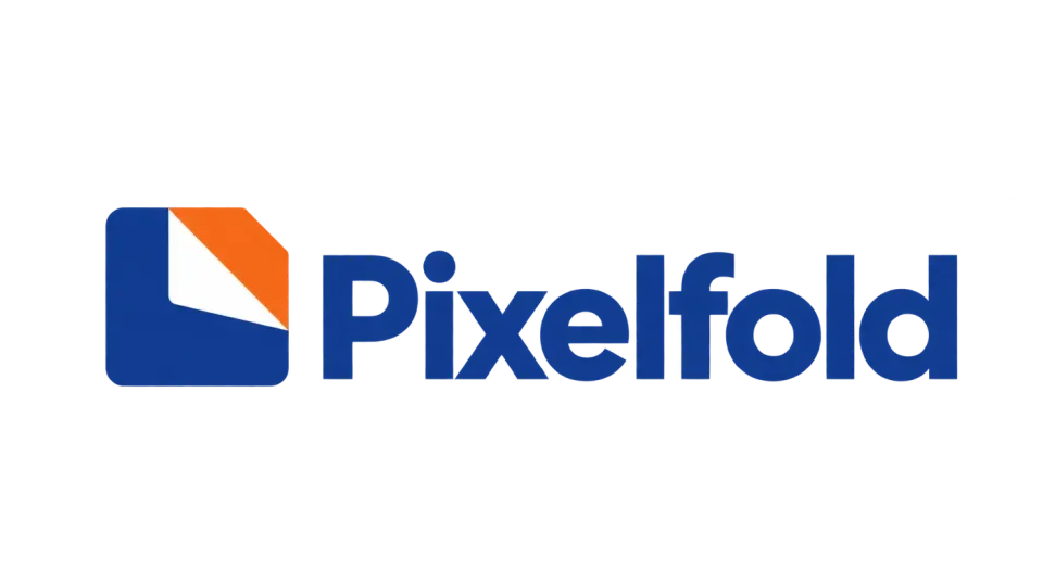 Pixelfold combination mark logo idea: A single folded tile makes the name’s idea of a pixel turning into something new easy to recognize.