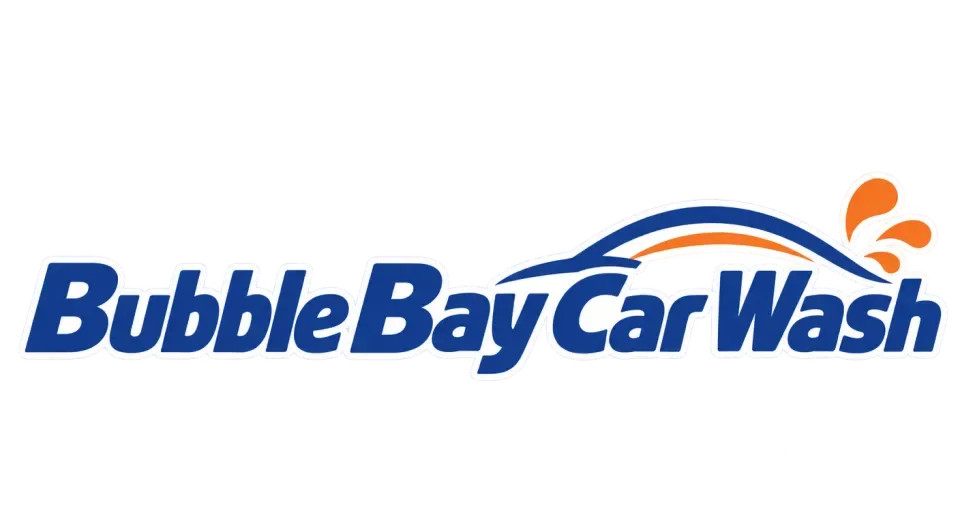 Bubble Bay Car Wash wordmark logo idea: The slight forward tilt gives “Bubble Bay Car Wash” a sense of motion, and the roofline-like lettering detail connects it to cars without becoming a separate icon.