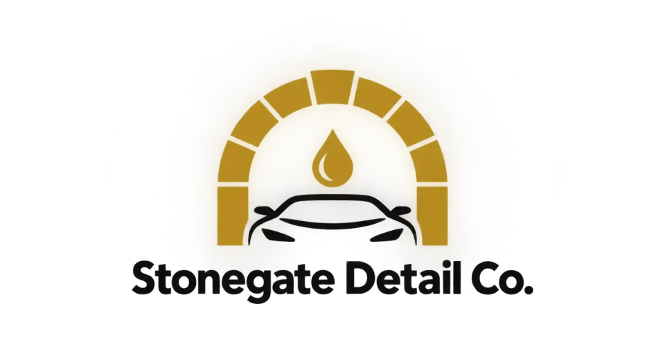 Stonegate Detail Co. combination mark logo idea: A simple gate arch framing a car line brings Stonegate and auto detailing together in one compact icon.