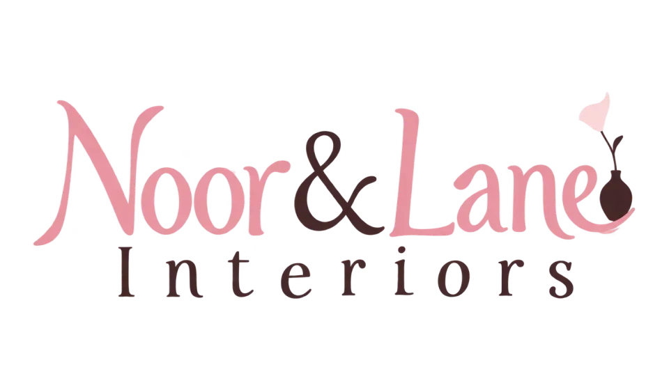 Noor & Lane Interiors wordmark logo idea: The relaxed, offset arrangement feels like a considered page from an interiors journal, while keeping the studio’s full name front and center.