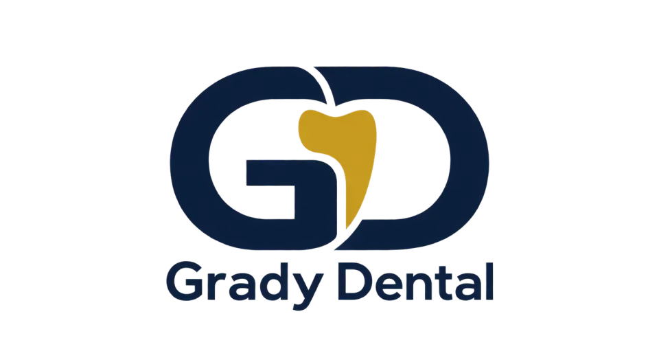 Grady Dental lettermark logo idea: An open channel between the initials keeps the monogram airy and distinct, giving Grady Dental a composed look at both small and larger sizes.