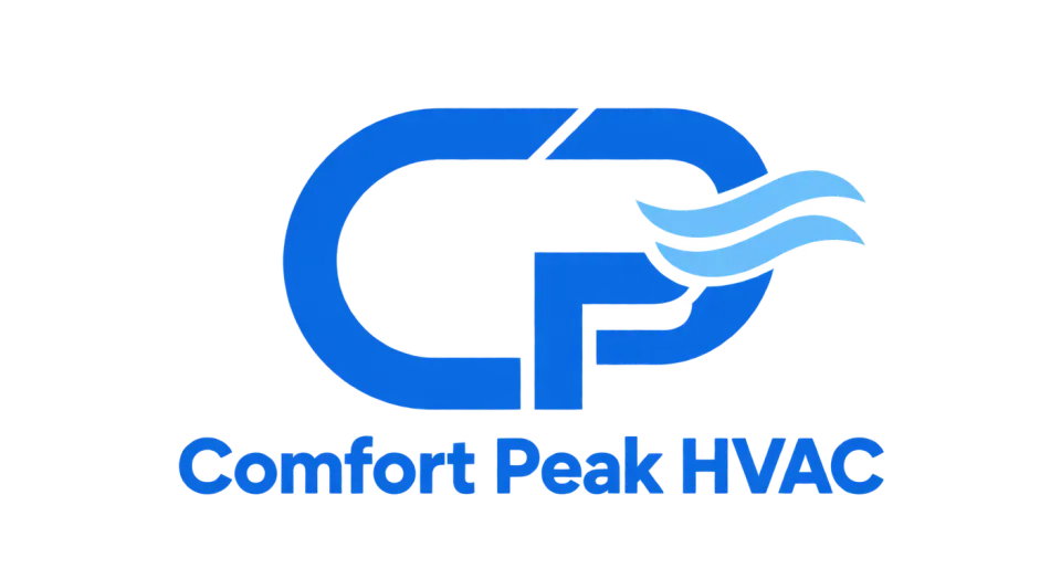 Comfort Peak HVAC lettermark logo idea: A clear CP monogram with the company name underneath gives Comfort Peak HVAC a compact, dependable mark that can also stand on its own.