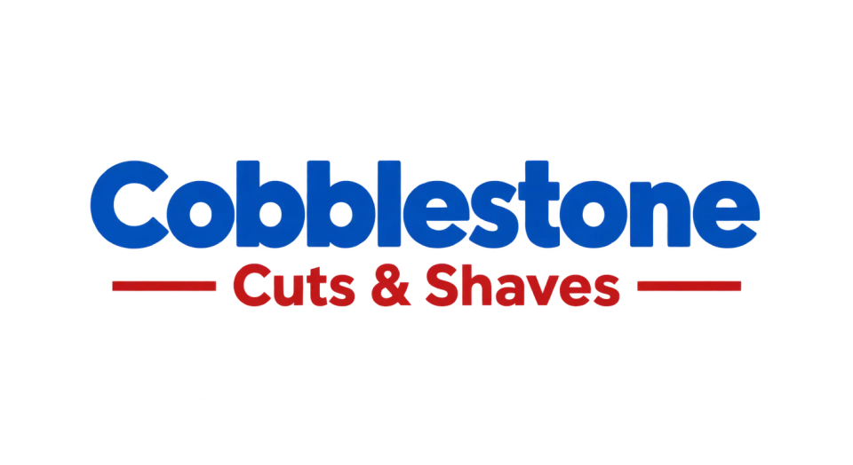 Cobblestone Cuts & Shaves lettermark logo idea: A clear two-line wordmark lets the distinctive shop name lead while making its barber services easy to spot.