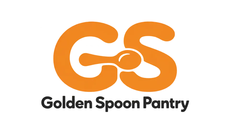 Golden Spoon Pantry lettermark logo idea: A spoon-like stroke tucked into the GS gives Golden Spoon Pantry a food cue without taking the initials out of the spotlight.