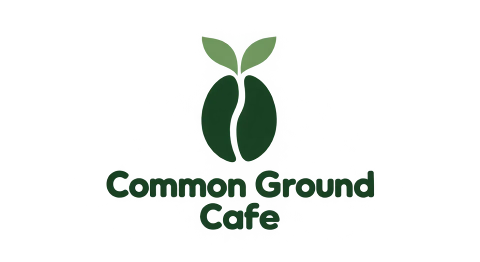 Common Ground Cafe combination mark logo idea: A coffee bean with a small sprout connects the shop’s coffee focus with the grounded, welcoming feel of its name.