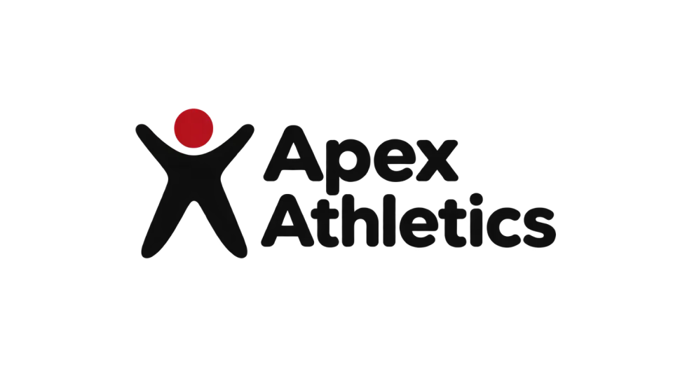 Apex Athletics combination mark logo idea: A simplified athlete reaching upward gives Apex Athletics a friendly fitness cue and a subtle nod to reaching the top.