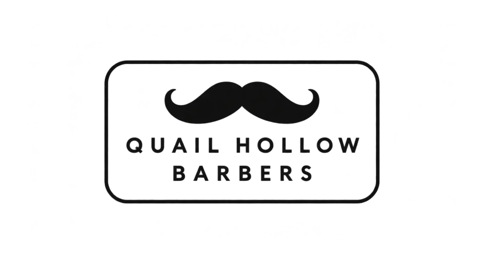 Quail Hollow Barbers emblem logo idea: A simple mustache above the name gives Quail Hollow Barbers a classic badge that feels composed rather than busy.