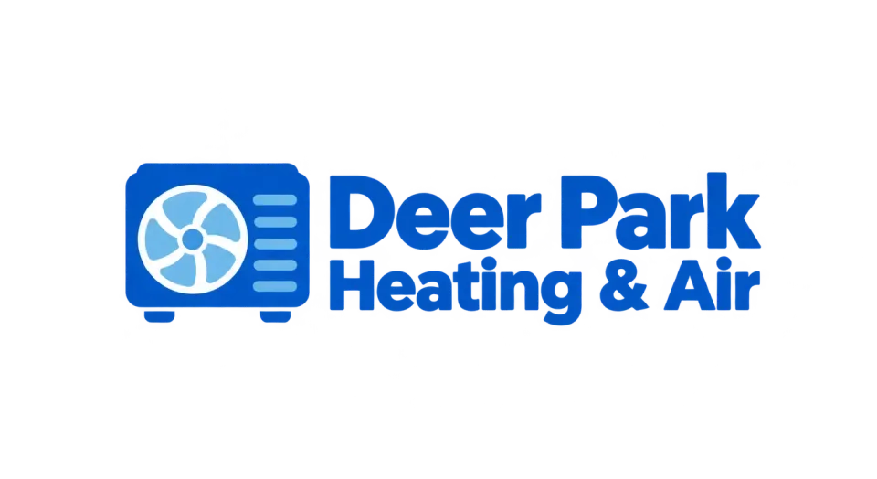 Deer Park Heating & Air combination mark logo idea: A straightforward condenser icon beside the company name makes the heating and air service easy to recognize at a glance.