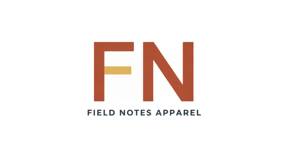 Field Notes Apparel lettermark logo idea: The open, upright FN gives Field Notes Apparel a minimal mark that reads clearly both with its name and on its own.