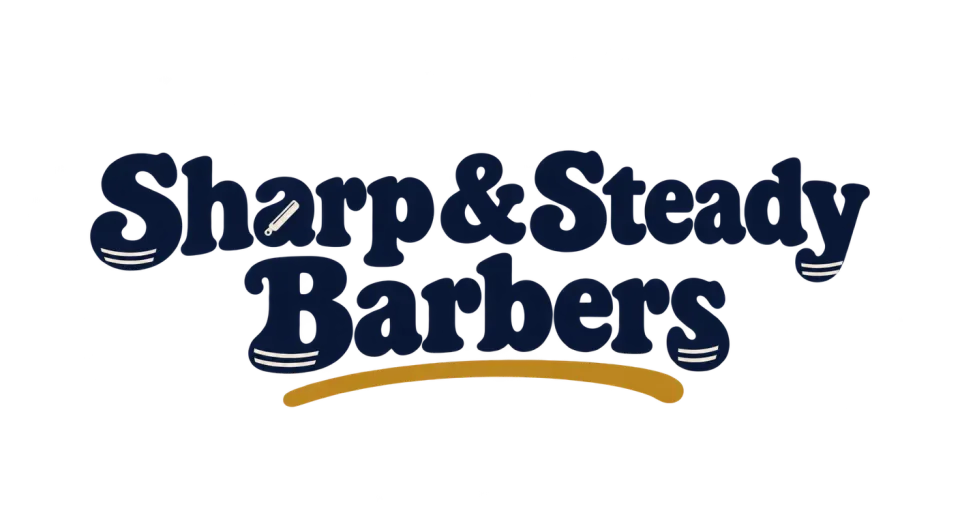 Sharp & Steady Barbers wordmark logo idea: The stacked name and soft, rounded lettering give Sharp & Steady Barbers a friendly retro look that remains easy to read on a card or avatar.