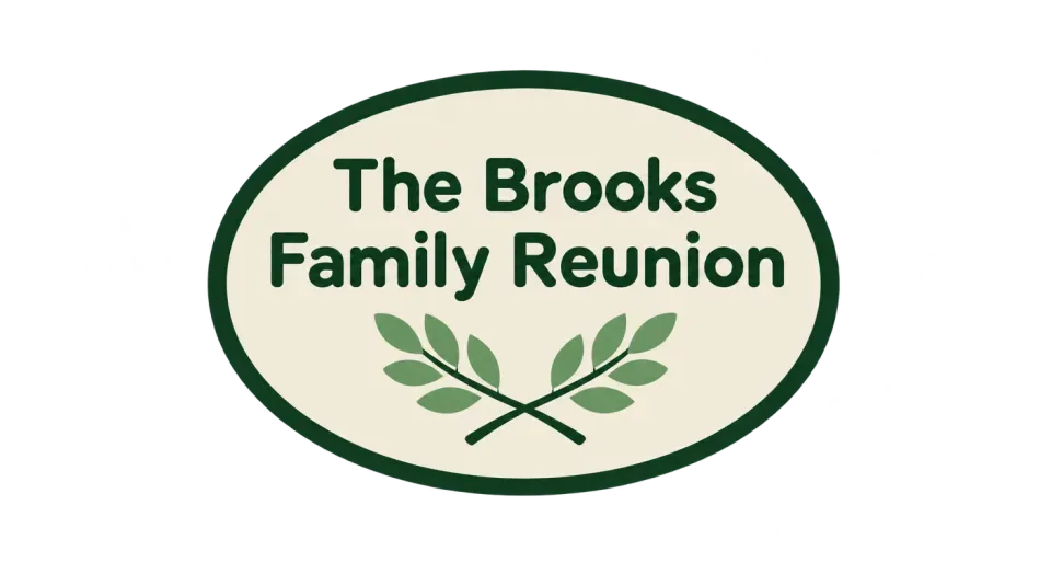 The Brooks Family Reunion emblem logo idea: A pair of simple sprigs gives the oval badge a fresh botanical touch without crowding The Brooks Family Reunion name.