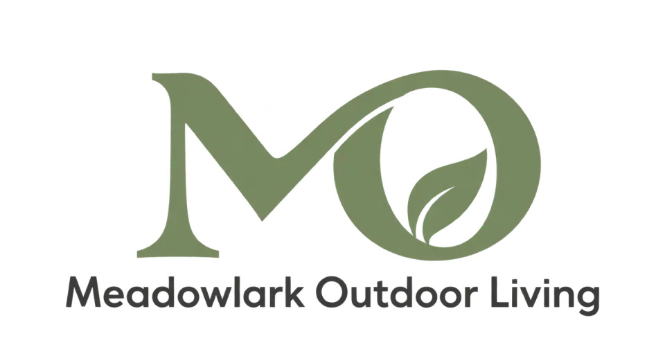 Meadowlark Outdoor Living lettermark logo idea: The connected initials make a distinctive, self-contained mark, while the full name below keeps the landscaping business easy to identify.