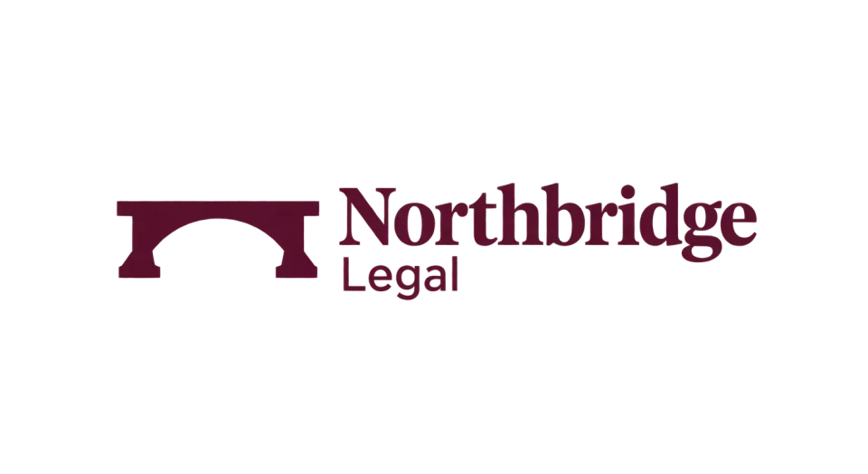 Northbridge Legal combination mark logo idea: A simple bridge sits beside Northbridge Legal, giving the name a clear visual anchor without competing with the firm’s typography.