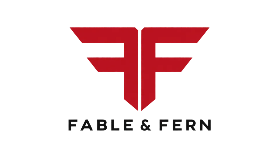 Fable & Fern lettermark logo idea: Two F’s share one clean spine, giving Fable & Fern a compact signature that reads clearly on clothing and as an app icon.