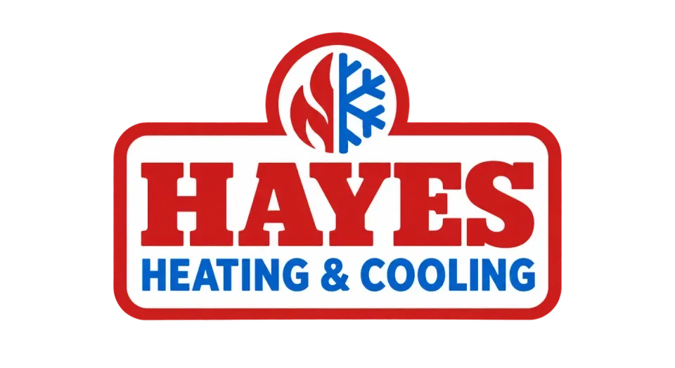 Hayes Heating & Cooling combination mark logo idea: A tidy badge brings the name and both service symbols together in a dependable, familiar style.
